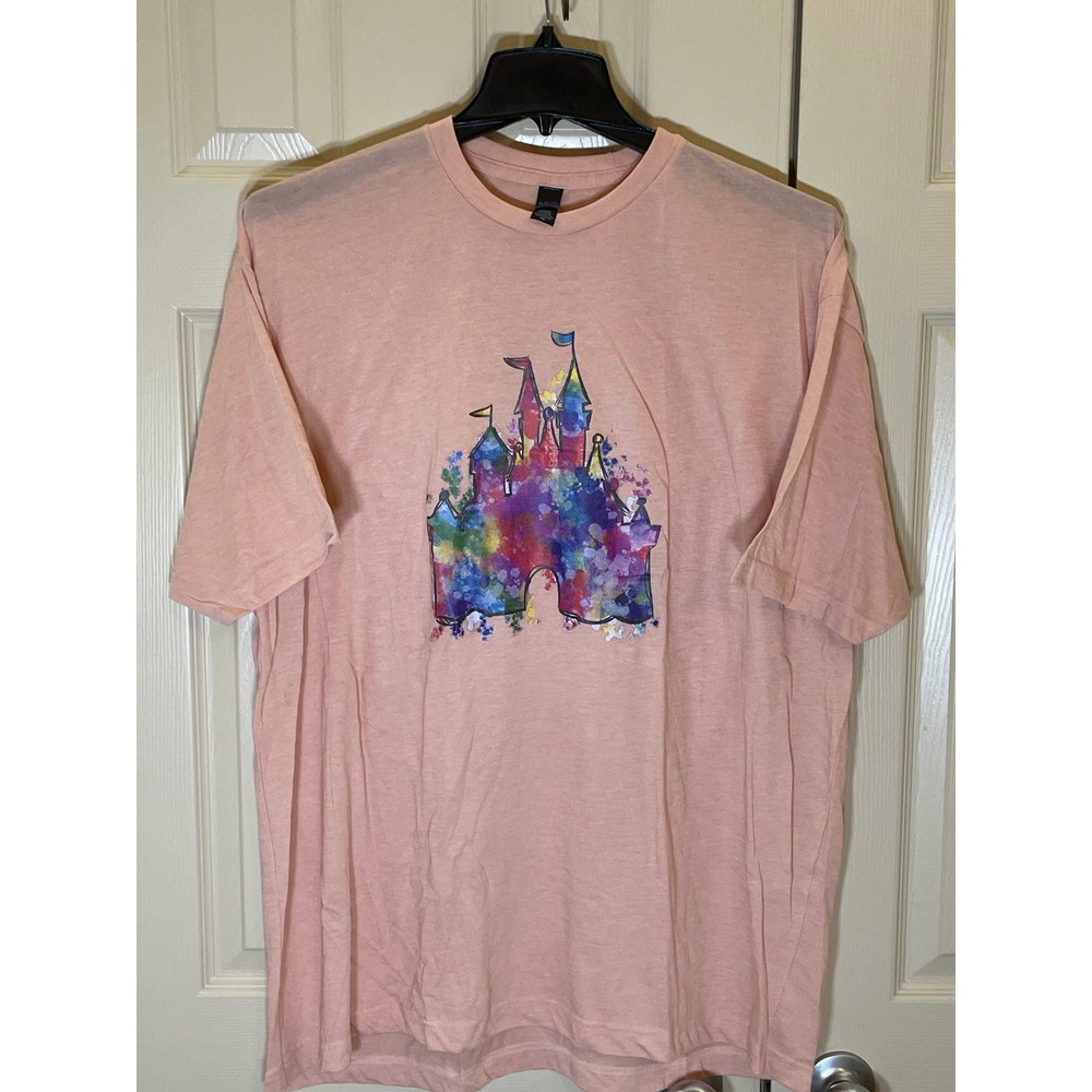Tultex Graphic Tee Womens 2XL Peach NWOT Watercolor Castle Magic Print T-Shirt